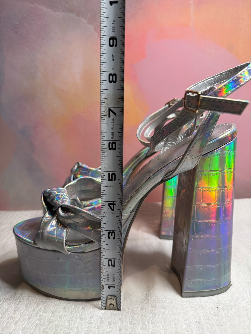 Public Desire Exclusive Leo Platform Ankle-Strap Heels - Holographic Silver - Picture 5 of 6